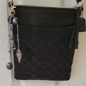 💯COACH 42668 Leather And Jacquard Signature Crossbody In Black